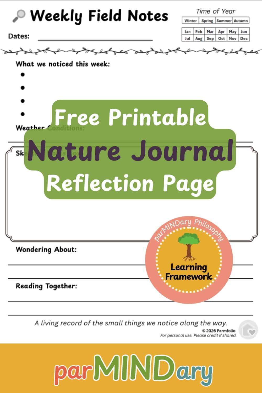 Free Printable Nature Journal Reflection Page Weekly Field Notes Pin